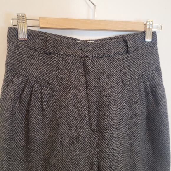 Calitessa Italy Wool Herringbone Pleated Cuffed Pants Gray Juniors Sz 7 Vintage - Picture 3 of 9